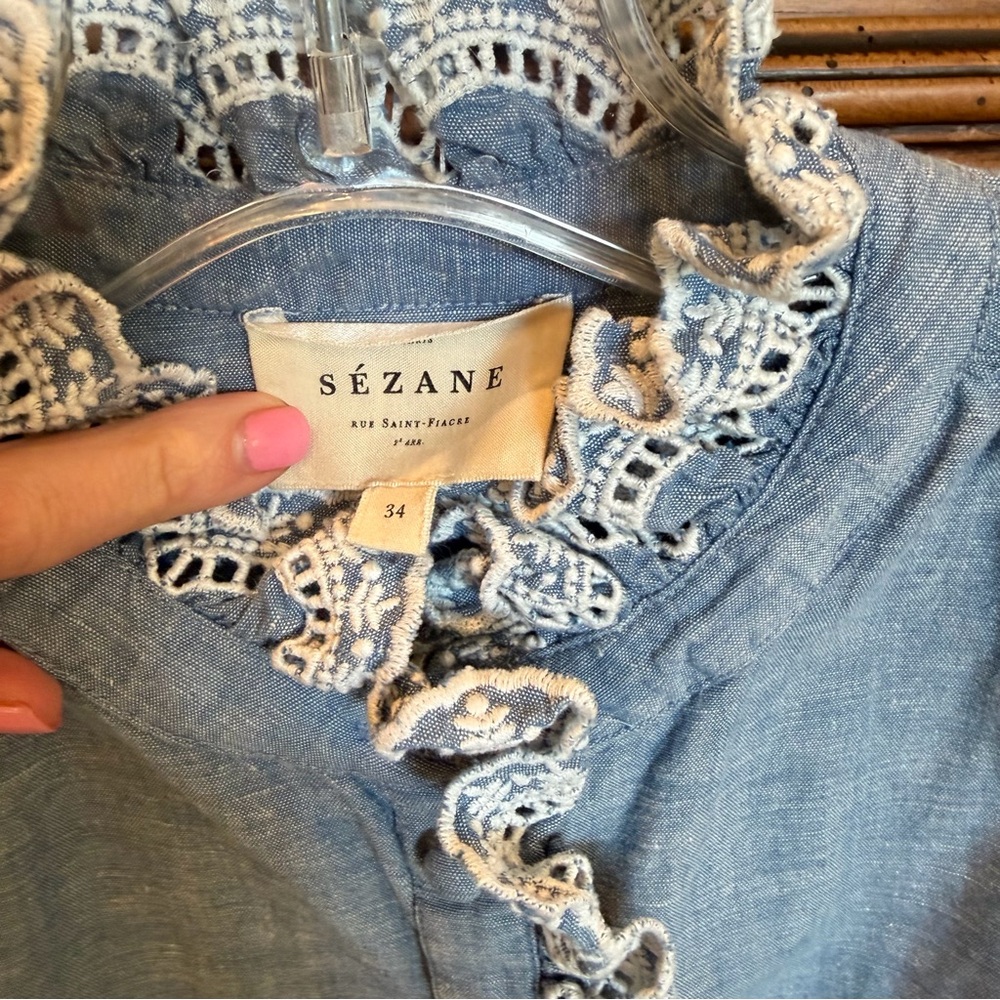 Sezane Chlo Blue Ruffled Blouse - Picture 2 of 7